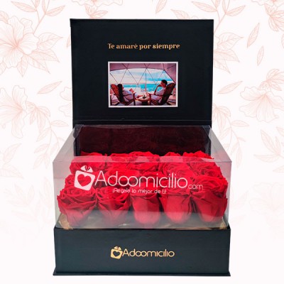 Linea De Lujo Cofre Personalizado con 20 Rosas Preservadas y Foto Regalos Dia de la Mujer a Domicilio en Cali