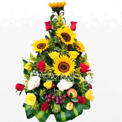 Arreglo Frutero Con Girasoles Y Rosas Para El Dia De La Madre A Domicilio En Cartagena