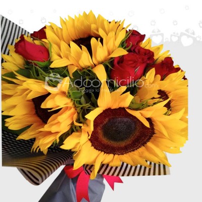 Bouquet Girasoles y Rosas  en cdmx Pequeño  Mi dulce Mañana