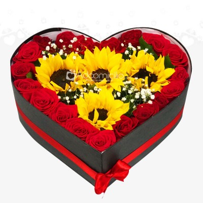 Caja Corazón Girasol Y   Rosa