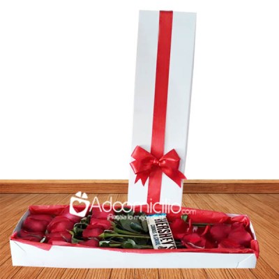 Arreglos florales a domicilio en Cali Caja x12  rosas Rojas Liston rojo